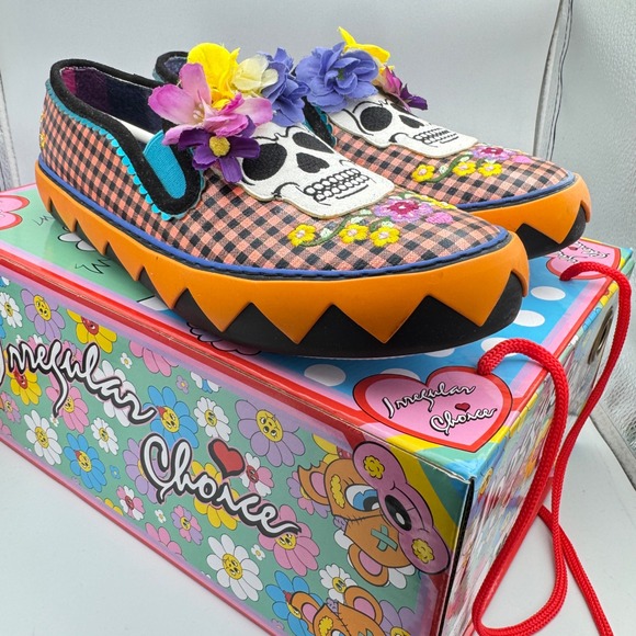 Irregular Choice Shoes - Irregular Choice Skulduggery Loafers Gingham Skull Floral Platform Sneakers 9.5